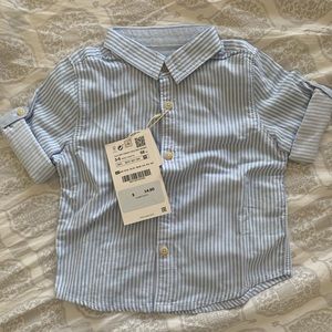 BNWT! Zara baby boy blue and white button up shirt